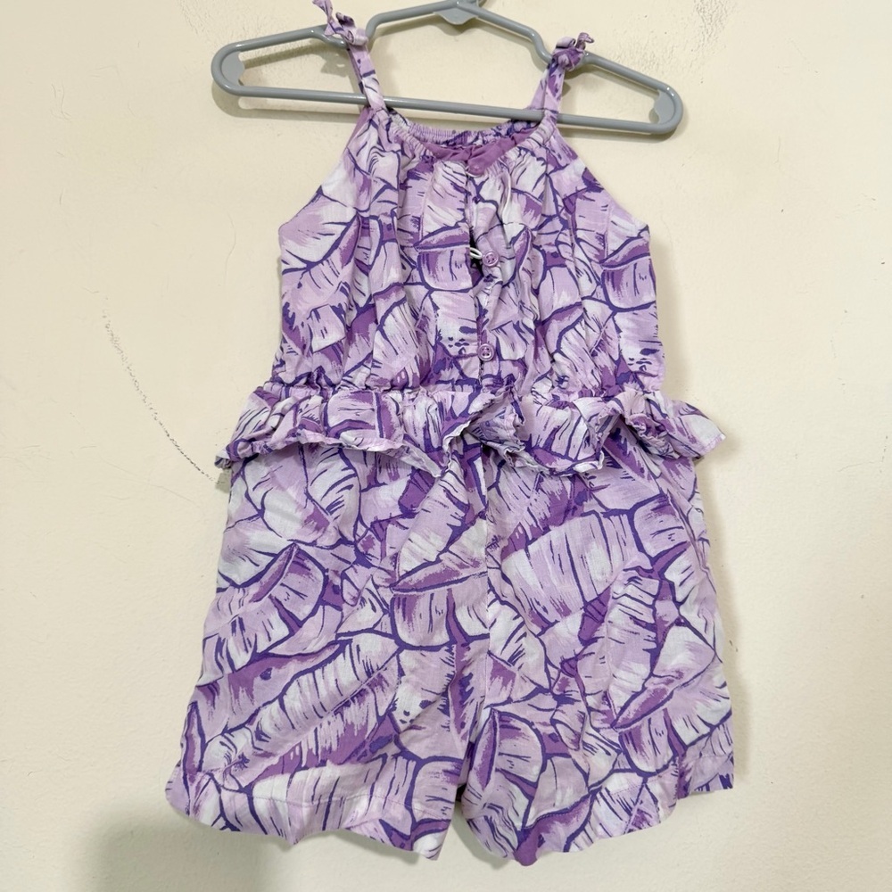 Janie and Jack Palm Leaf Peplum Purple Romper SIZE 3 - Picture 4 of 5